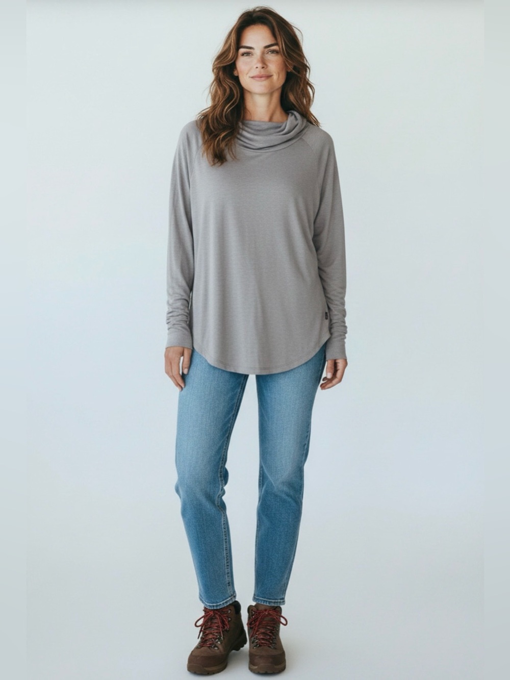 REI Women's Light Blue Cowl Neck Long-Sleeve Sweater